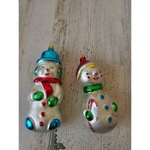 Vintage glass snowman Columbia blue green red Xmas tree